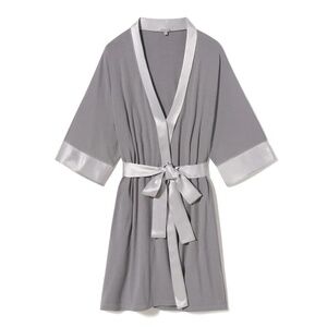 PJ Harlow Women Shala Satin Trim Short Kimono Robe Sz XS/S Cotton Breathable